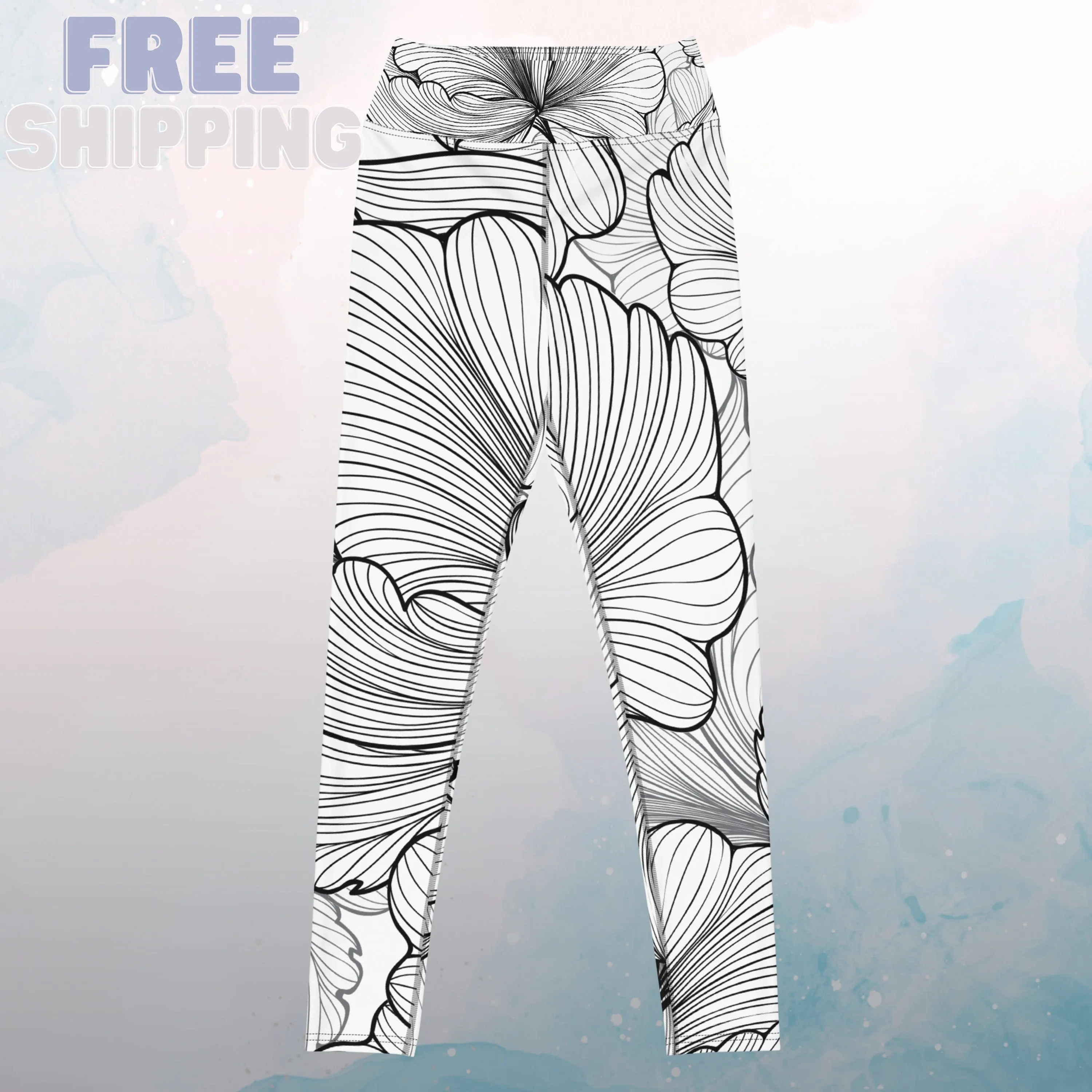 Fun Linear Flower Pattern Womens Light Weight Yoga Leggings