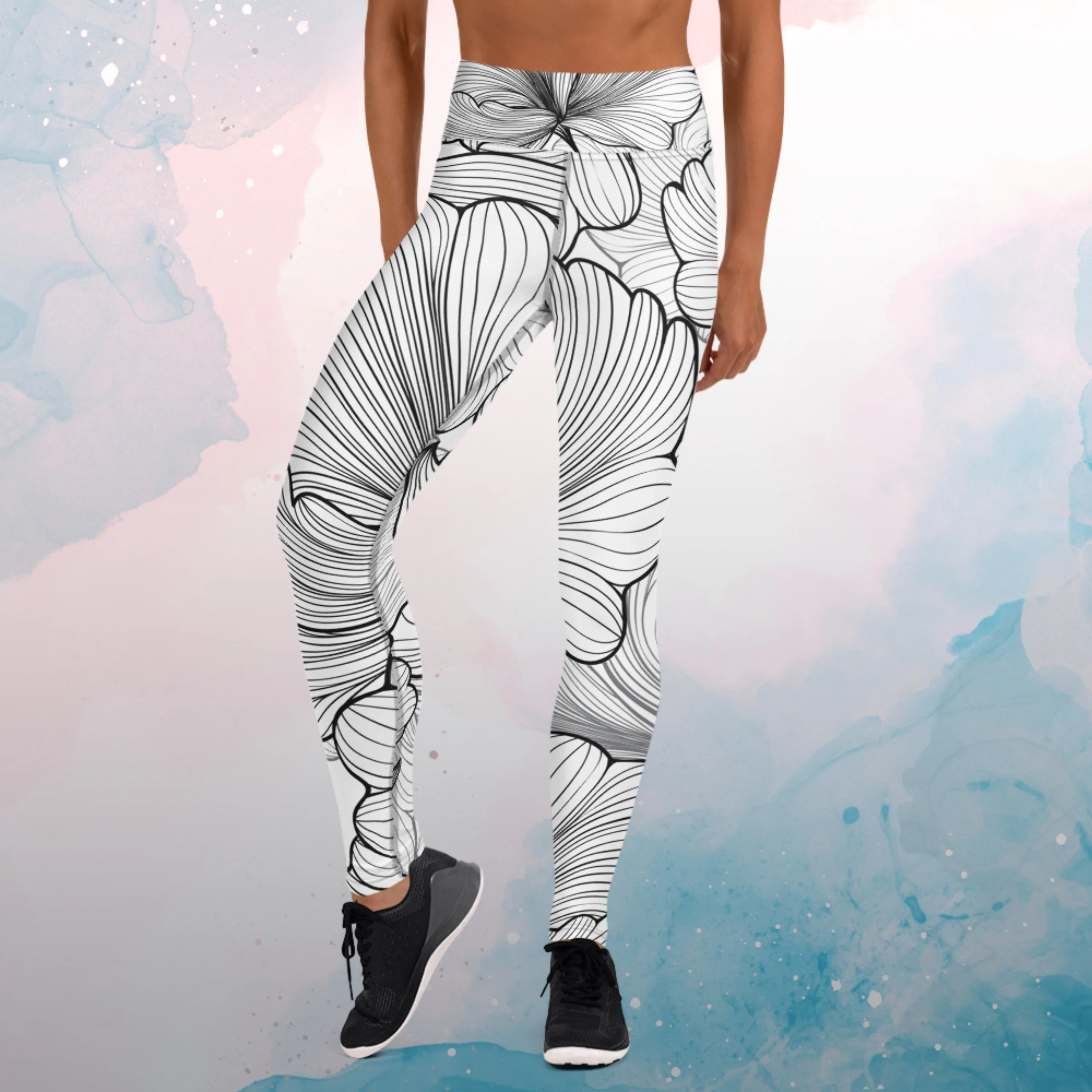 Fun Linear Flower Pattern Womens Light Weight Yoga Leggings