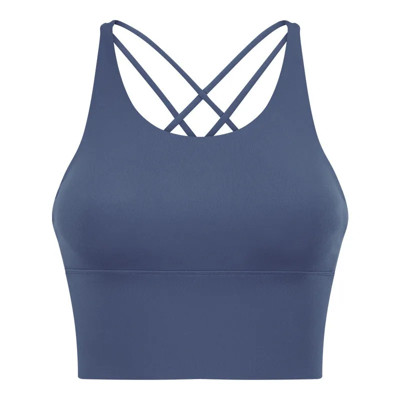 High Strength Push Up Yoga Bra Spaghetti Strap Cross Beauty Back Workout Exercise Underwear