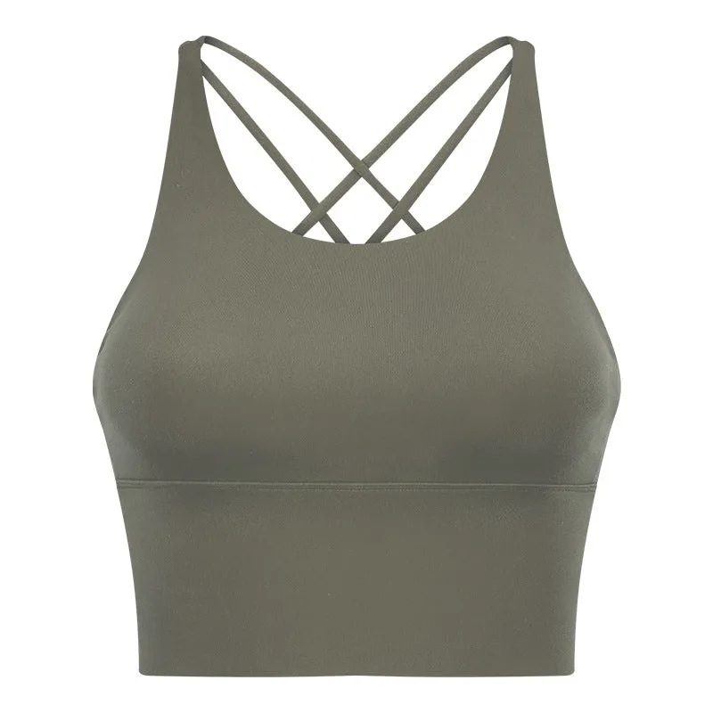 High Strength Push Up Yoga Bra Spaghetti Strap Cross Beauty Back Workout Exercise Underwear