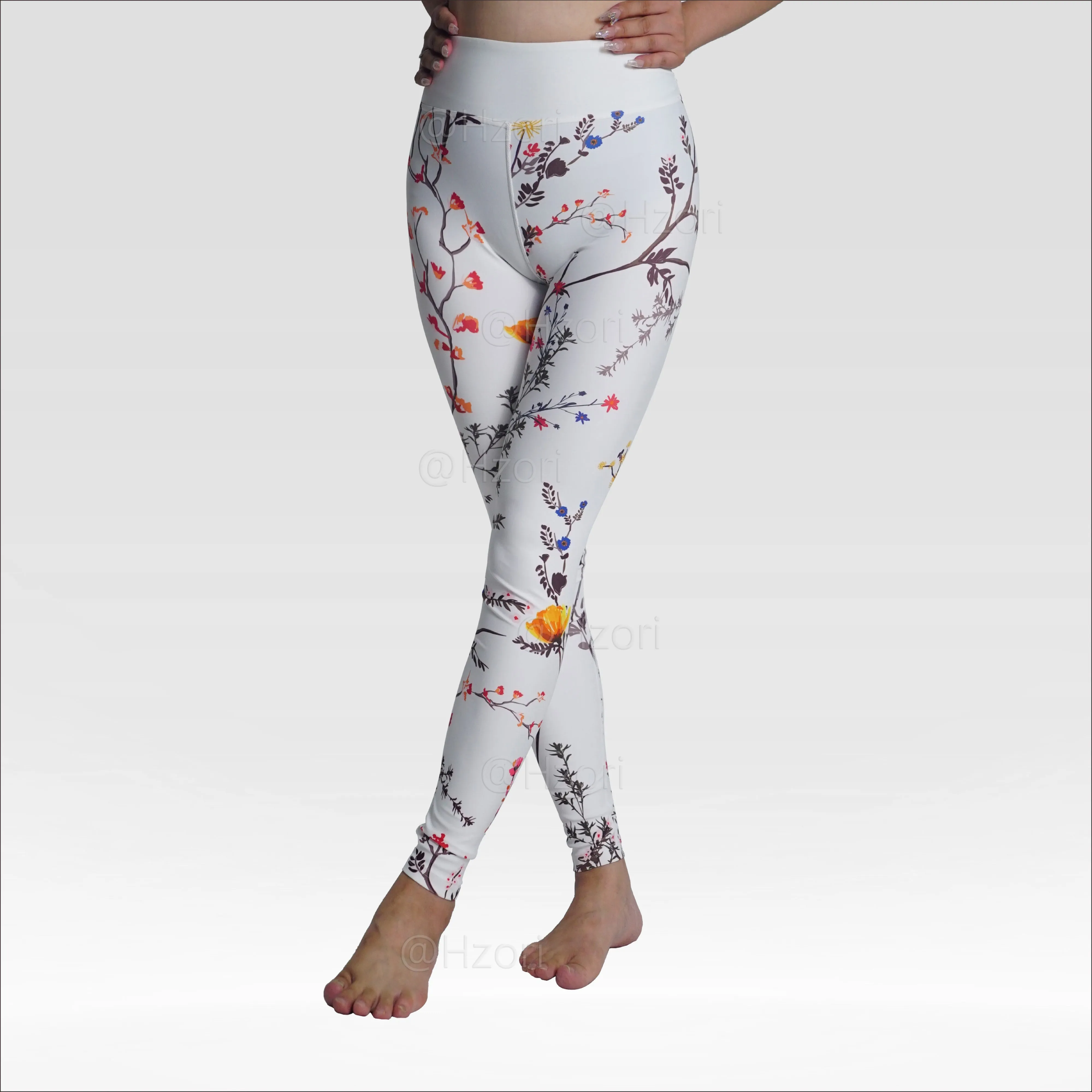 HZORI® |High Waist Printed Yoga Pants for Women, Tummy Control Running Sports Workout Yoga Leggings|Twigs White Style