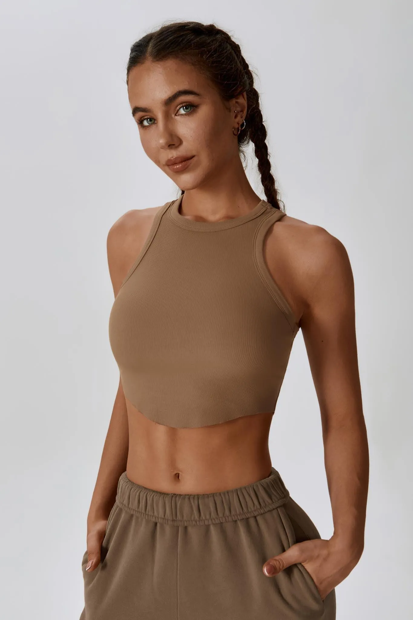 Madison Sleeveless Crop Top - Mocha