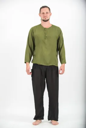 Mens Coconut Buttons Yoga Shirt in Olive