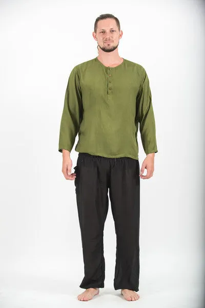 Mens Coconut Buttons Yoga Shirt in Olive
