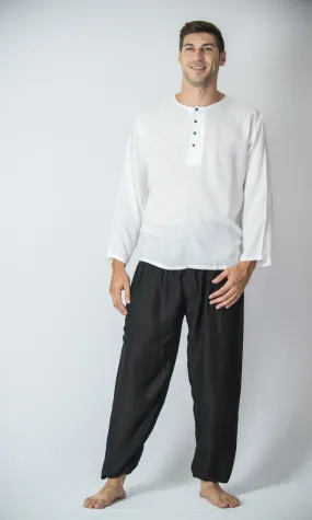 Mens Coconut Buttons Yoga Shirt in White