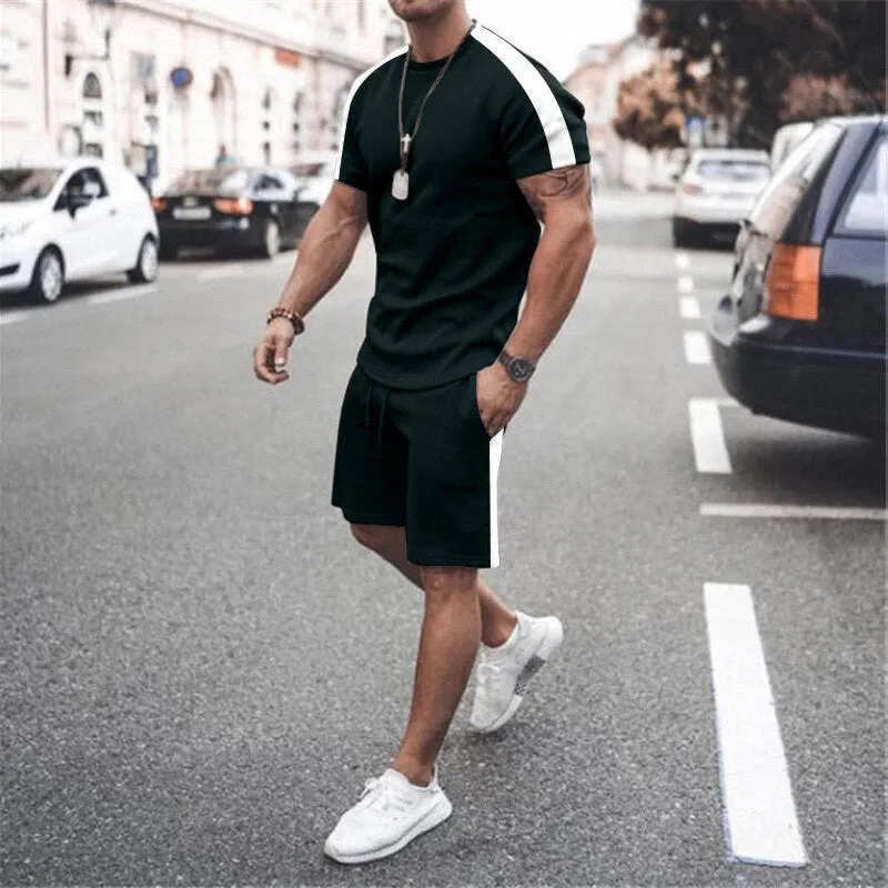 Mens Tracksuit Two Piece Sets Fashion Casual Short Sleeve Tshirts Short Outfits Streetwear Jogger Sets Printed Sports Track suit