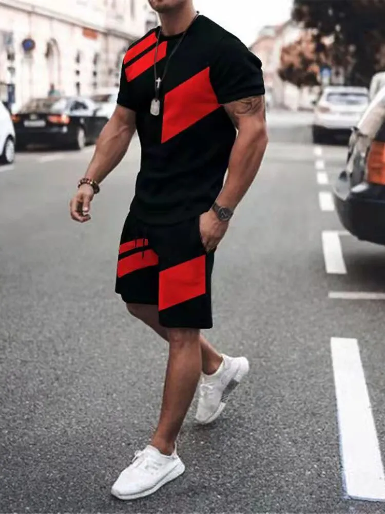 Mens Tracksuit Two Piece Sets Fashion Casual Short Sleeve Tshirts Short Outfits Streetwear Jogger Sets Printed Sports Track suit