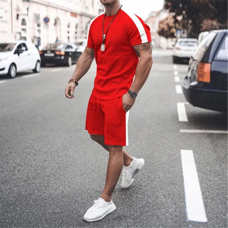Mens Tracksuit Two Piece Sets Fashion Casual Short Sleeve Tshirts Short Outfits Streetwear Jogger Sets Printed Sports Track suit