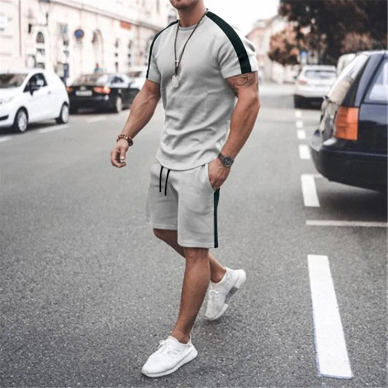 Mens Tracksuit Two Piece Sets Fashion Casual Short Sleeve Tshirts Short Outfits Streetwear Jogger Sets Printed Sports Track suit