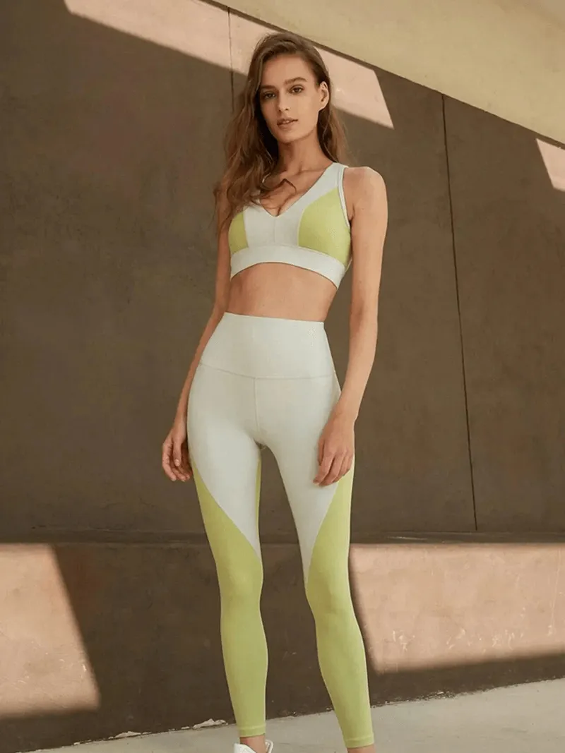 Patchwork Color High Stretchy Soft Fitness Set for Women - SF1674