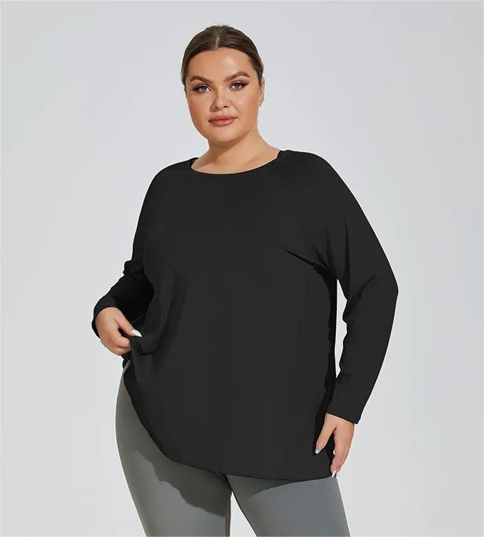 Plus Size Slit Beauty Back Yoga Clothes Women Loose Quick Drying Running Sport Long Sleeve Top Breathable Workout Blouse