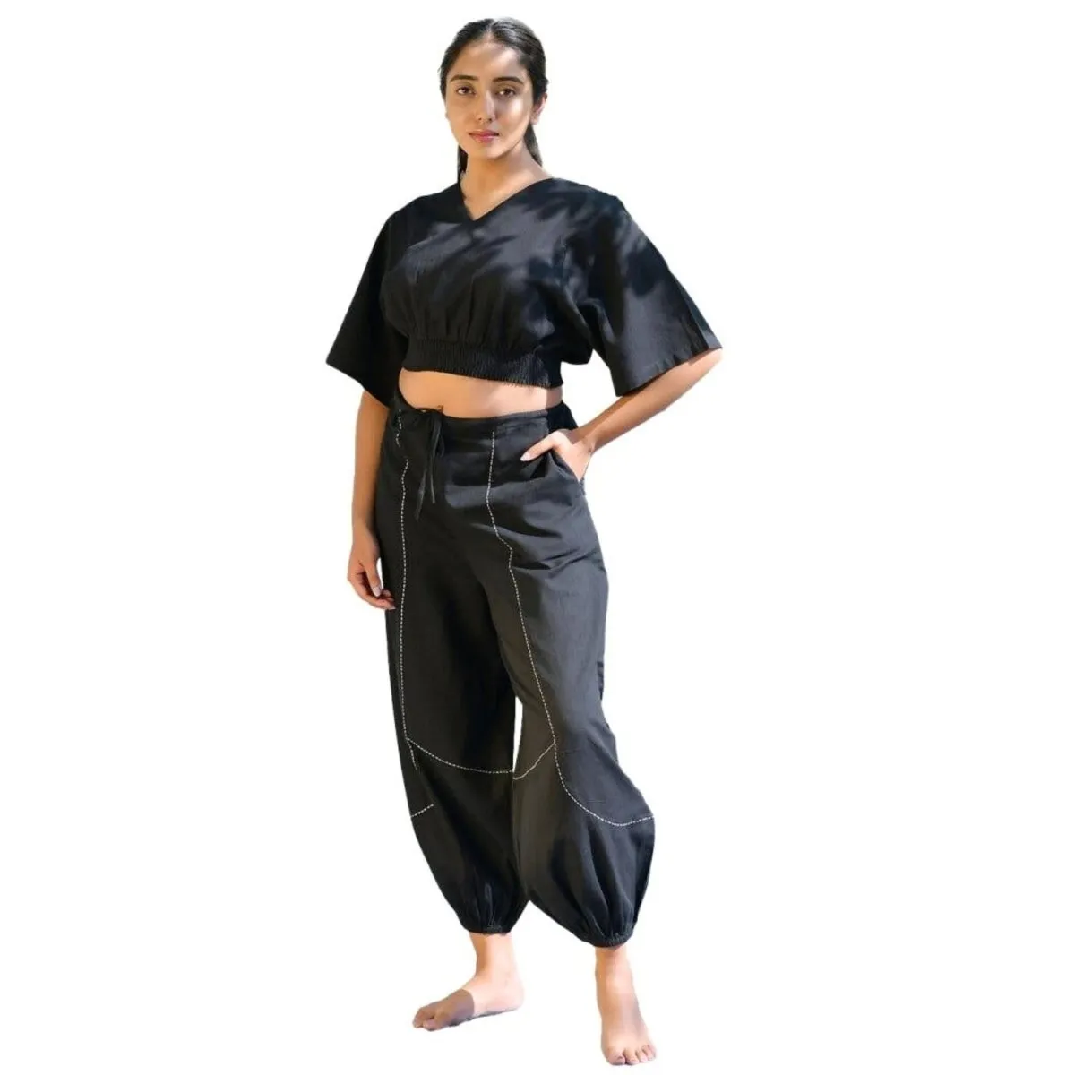 Women's Black Cotton Yoga Smock Top made with 100% organic cotton and handcrafted for you