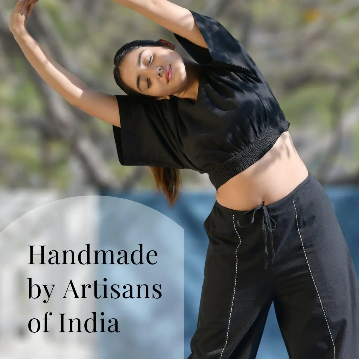Women's Black Cotton Yoga Smock Top made with 100% organic cotton and handcrafted for you